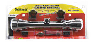 Traditions unviersal muzzleloader rifle scope and mount kit features 1" scope rings and universal base system